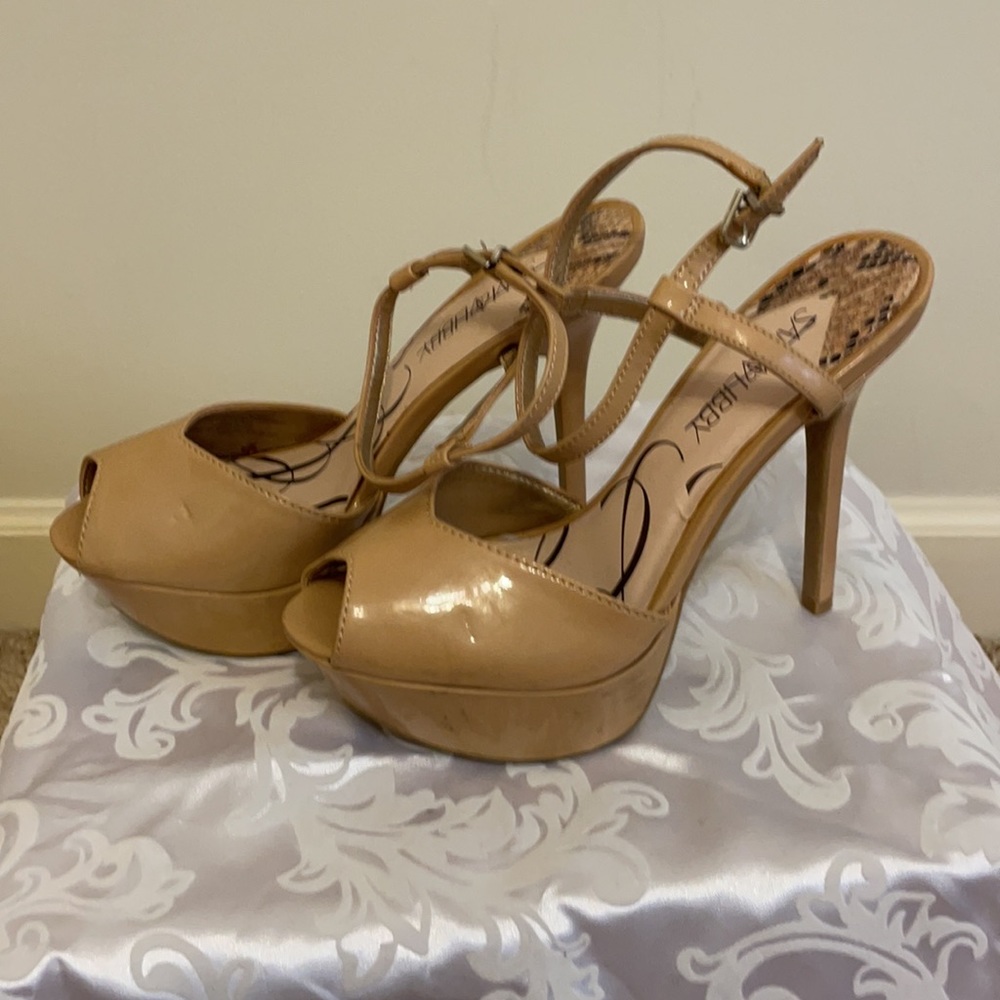 Sam & Libby nude Peep toe heels, good condition - Picture 2 of 9